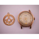 Gent 9ct Majex wristwatch and a 9ct Gold Masonic circular pendant