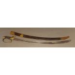 An early 19th Century Cavalry Officers sword with leather scabbard, 89cms long