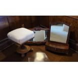 A mahogany swing framed toilet mirror with three drawer box base together with a carved wall