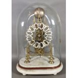 A 19th Century brass Skeleton clock with single fusee movement, complete with glass dome and