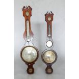 A 19th Century mahogany wheel barometer/thermometer by M. and E. Levin, London together with another
