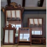 A 19th Century mahogany swing frame toilet mirror together with another swing frame mirror and two