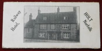 Railway Hotel, Holt, Norfolk, an early card brochure, WS Chapman Proprietor. Inner cars for hire