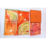 HERMES, PARIS "FIREWORKS" a silk scarf designed by Kwumi Sefedin, with original box and outer box.
