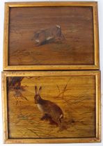 19TH CENTURY SCHOOL 'Hare' and 'Rabbit' pair of oils on boards inscribed verso 24.5 x 35cm (2)