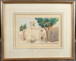 JOSEPH GALEA (1904-1985) Pieta Church Malta watercolour, signed, 19 x 29cm