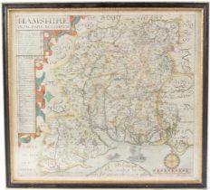 JOHN NORDEN (1547-1625) 17th century map of Hampshire 'Hamshire Olim Pars Belgavum' coloured