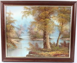 IRENE CAFIERI (20TH CENTURY) Woodland lake view oil on canvas signed 39.5 x 49.5cm