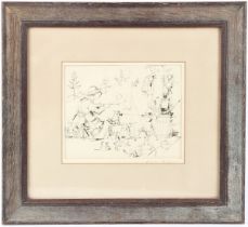 GRISTIAN NEISSNER (GERMAN EARLY 20TH CENTURY) Caricature drawing of an artist and figures on a