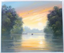 BEN PAYNE 'River sunset study' oil on canvas signed with certificate unframed 25.5 x 30.5cm