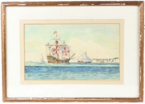 20TH CENTURY SCHOOL Possibly Columbus's ship the Santa Maria on route to America watercolour Wm.