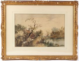JAMES BAKER PYNE (1800-1870) River landscape with watermill watercolour inscribed on the mount 27.