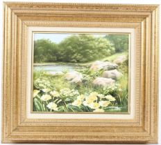MARY DIPNALL (1936) Flowers on a riverbank oil on canvas signed 24.5 x 29.5cm