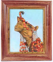 E P GRISHIN (TURKMENISTAN 20TH CENTURY) Head of a camel with ceremonial decoration oil on board