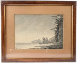 TIMOTHY WHIDBORNE (1927-2021) 'Lake Shore by Isola Bells' monochrome watercolour signed and dated