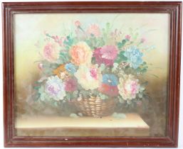 20TH CENTURY SCHOOL Still life basket of flowers oil on canvas signed indistinctly 42 x 52cm