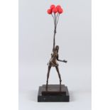 AFTER BANKSY "THE BALLOON GIRL" bronze figure on a marble base. 46cms high.