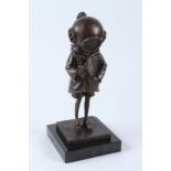 AFTER BANKSY. A bronze figure of a girl wearing a diver's helmet, on a square marble base. 30cms