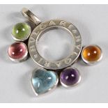 AN 18CT WHITE GOLD BULGARI ALLEGRA HEART SLIDE MULTI-COLOURED GEM PENDANT. 6.2gms