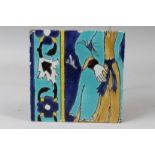 A QAJAR POTTERY TILE 7.5ins x 7.5ins