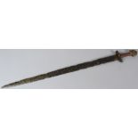 AN ANGLO SAXON SWORD with engraved pommel and sword guard. 32ins long.