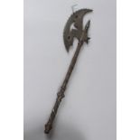 A GOOD PERSIAN QAJAR STEEL AXE etched with Kings head. 22ins long