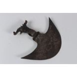 A19TH CENTURY PERSIAN QAJAR ENGRAVED STEEL AXE HEAD 24cm x 21cm