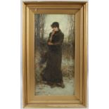 GEORGE HENRY BOUGHTON (1833-1905) Woman standing in a woodland clearing oil on board signed