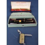 Wyvern writing set, pencil & fountain pen (14K) and a Watermans fountain pen. London executive