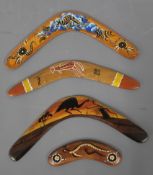 Four Boomerangs of different sizes including design by Lin Onus