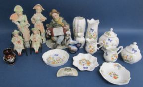 Aynsley Cottage Garden pieces with Wild Tudor vase, bisque figures marked 1960, similar style