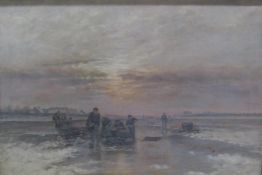 Large oil on canvas of a Dutch beach scene in the style of Frederick Stuart Richardson, (unsigned) -