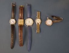 Group of wristwatches, including Rela 15 jewels watch, Citron and Citizen. Along with a fob watch,