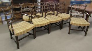 8 reproduction Chippendale ladder back dining chairs including 2 carvers in mahogany