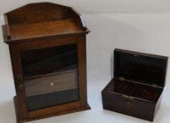 Wooden smokers cabinet 40cm x 30cm x 19cm and rosewood tea caddy 22cm x 13cm x 13cm