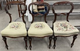 Three Victorian balloon back chairs (one missing back rail)