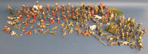 Lead toy figures includes cowboys and Indians, some soldiers, horses, farm animals etc, most