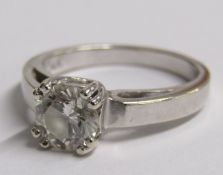 14ct white gold diamond solitaire ring, set with round cut diamond, approx. 0.94ct, ring size L,