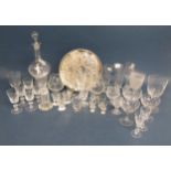 Viners tray, Champagne flutes, Brandy glasses, Brierley crystal, Waterford & Stuart crystal, painted