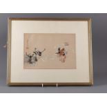 Hanabusa Itcho: a 19th century woodblock print entitled "The Dance" or "Nunozarashi", in gilt