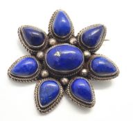 A substantial 925 silver and lapis lazuli brooch.