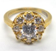 A gold plated silver cluster ring, stamped 925, size M.