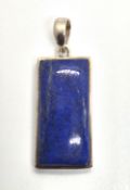 A large rectangluar lapis lazuli pendant, stamped 925, approx 5.5cm in length.