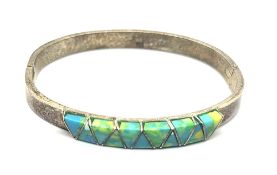 A substantial turquoise and silver bangle, stamped Mexico 925, 26.