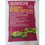 An original 1971 Silverstone Grand Prix circuit poster for the Martini International Club Trophy