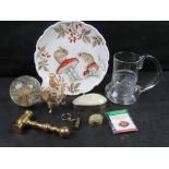 A quantity of assorted collectables including brass nut mallet, Royal Albert plate,