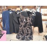 A Pallo De Gerard brown and navy flocked printed dress size 38, an Olsen black velvet beaded