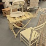 Painted furniture: a tray on folding stand H 70 W 76 D 48cm, a swing mirror, a faux bamboo bedroom