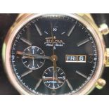 A Bulova Accu-Swiss Murren automatic chronograph wristwatch, model 64C106, with a black dial, rose-