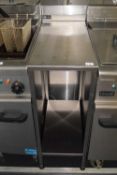 A stainless steel prep table, width 35cm, depth 75cm and height 92cm